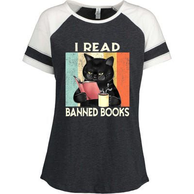 Cat I Read Banned Books Funny Bookworms Reading Book Enza Ladies Jersey Colorblock Tee