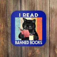 Cat I Read Banned Books Funny Bookworms Reading Book Coaster