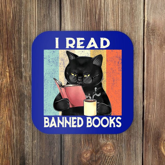 Cat I Read Banned Books Funny Bookworms Reading Book Coaster