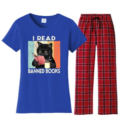 Cat I Read Banned Books Funny Bookworms Reading Book Women's Flannel Pajama Set