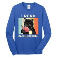 Cat I Read Banned Books Funny Bookworms Reading Book Tall Long Sleeve T-Shirt