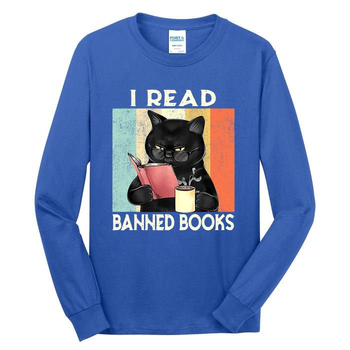 Cat I Read Banned Books Funny Bookworms Reading Book Tall Long Sleeve T-Shirt