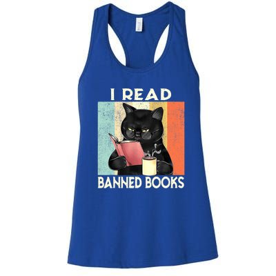 Cat I Read Banned Books Funny Bookworms Reading Book Women's Racerback Tank