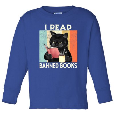 Cat I Read Banned Books Funny Bookworms Reading Book Toddler Long Sleeve Shirt