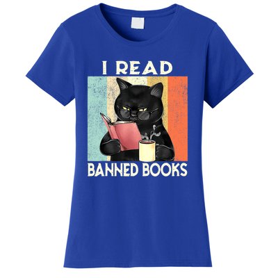 Cat I Read Banned Books Funny Bookworms Reading Book Women's T-Shirt