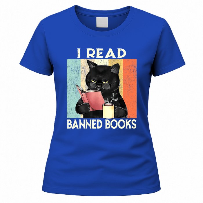 Cat I Read Banned Books Funny Bookworms Reading Book Women's T-Shirt