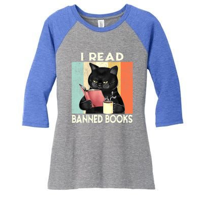 Cat I Read Banned Books Funny Bookworms Reading Book Women's Tri-Blend 3/4-Sleeve Raglan Shirt