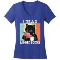 Cat I Read Banned Books Funny Bookworms Reading Book Women's V-Neck T-Shirt