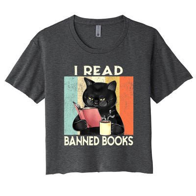 Cat I Read Banned Books Funny Bookworms Reading Book Women's Crop Top Tee