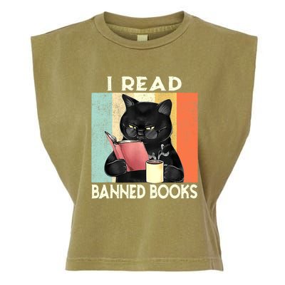 Cat I Read Banned Books Funny Bookworms Reading Book Garment-Dyed Women's Muscle Tee