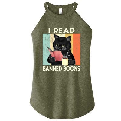 Cat I Read Banned Books Funny Bookworms Reading Book Women's Perfect Tri Rocker Tank