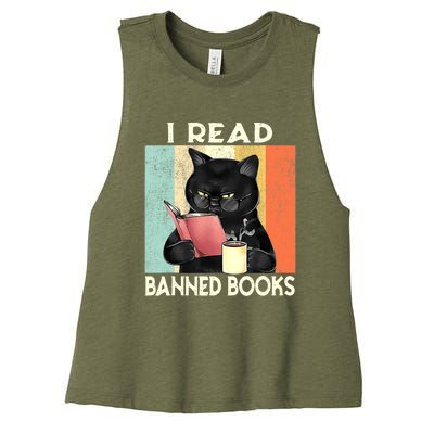 Cat I Read Banned Books Funny Bookworms Reading Book Women's Racerback Cropped Tank