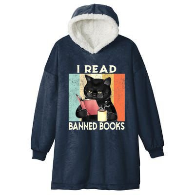 Cat I Read Banned Books Funny Bookworms Reading Book Hooded Wearable Blanket