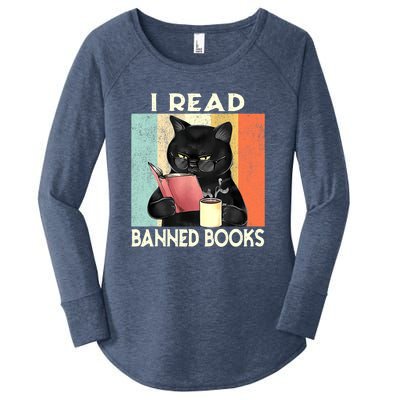 Cat I Read Banned Books Funny Bookworms Reading Book Women's Perfect Tri Tunic Long Sleeve Shirt