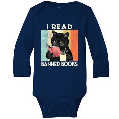 Cat I Read Banned Books Funny Bookworms Reading Book Baby Long Sleeve Bodysuit