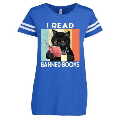 Cat I Read Banned Books Funny Bookworms Reading Book Enza Ladies Jersey Football T-Shirt