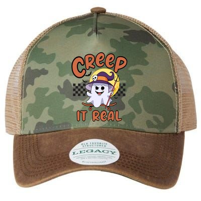 Creep It Real Vintage Retro Ghost On Skateboard Checkerboard Gift Legacy Tie Dye Trucker Hat