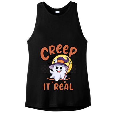 Creep It Real Vintage Retro Ghost On Skateboard Checkerboard Gift Ladies PosiCharge Tri-Blend Wicking Tank