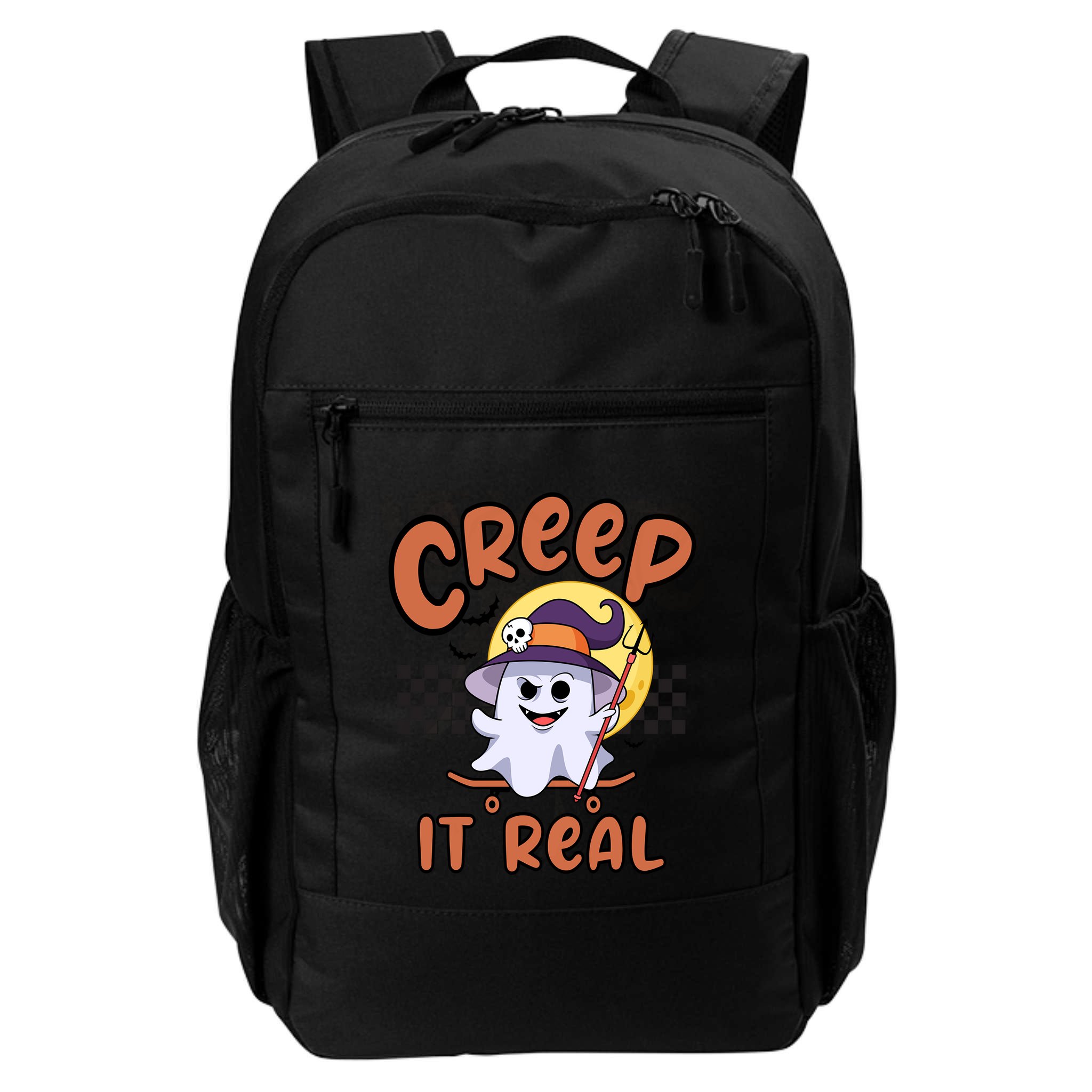 Creep It Real Vintage Retro Ghost On Skateboard Checkerboard Gift Backpack