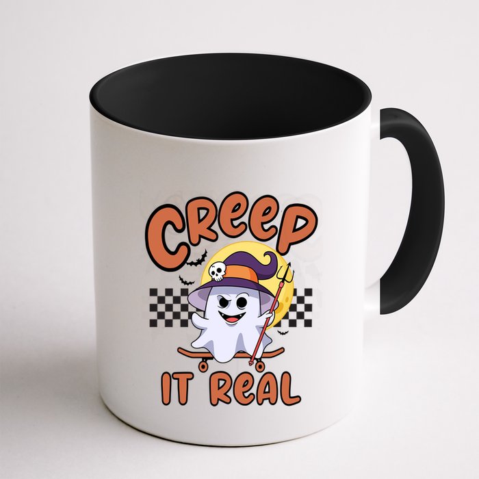 Creep It Real Vintage Retro Ghost On Skateboard Checkerboard Gift Mug