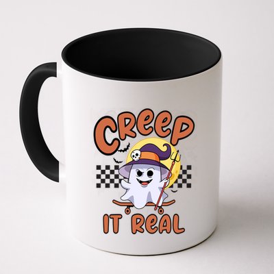 Creep It Real Vintage Retro Ghost On Skateboard Checkerboard Gift Mug