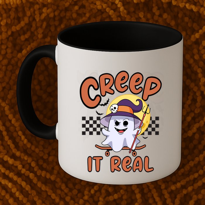 Creep It Real Vintage Retro Ghost On Skateboard Checkerboard Gift Mug
