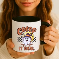Creep It Real Vintage Retro Ghost On Skateboard Checkerboard Gift Mug