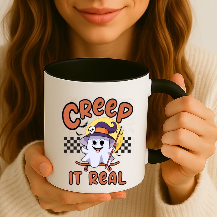 Creep It Real Vintage Retro Ghost On Skateboard Checkerboard Gift Mug