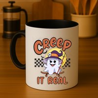 Creep It Real Vintage Retro Ghost On Skateboard Checkerboard Gift Mug