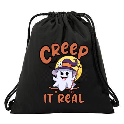 Creep It Real Vintage Retro Ghost On Skateboard Checkerboard Gift Drawstring Bag
