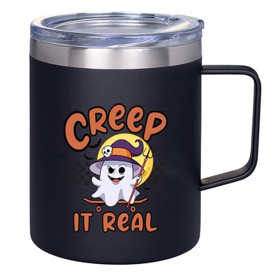 Creep It Real Vintage Retro Ghost On Skateboard Checkerboard Gift 12oz Stainless Steel Coffee Mug