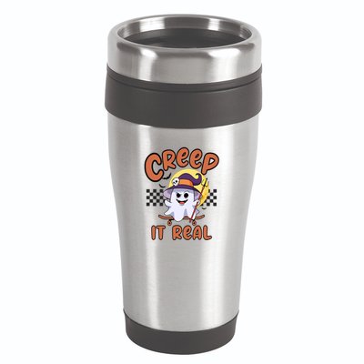 Creep It Real Vintage Retro Ghost On Skateboard Checkerboard Gift 16oz Travel Tumbler