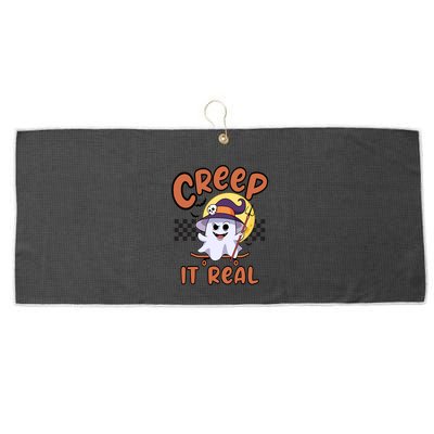 Creep It Real Vintage Retro Ghost On Skateboard Checkerboard Gift Large Microfiber Waffle Golf Towel
