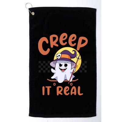 Creep It Real Vintage Retro Ghost On Skateboard Checkerboard Gift Golf Towel