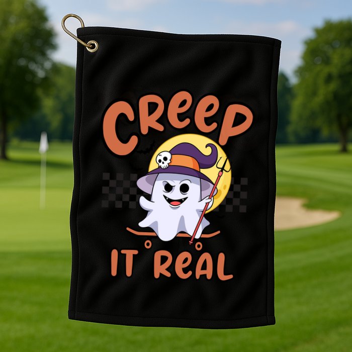 Creep It Real Vintage Retro Ghost On Skateboard Checkerboard Gift Golf Towel