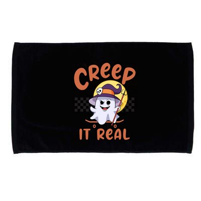 Creep It Real Vintage Retro Ghost On Skateboard Checkerboard Gift Microfiber Hand Towel