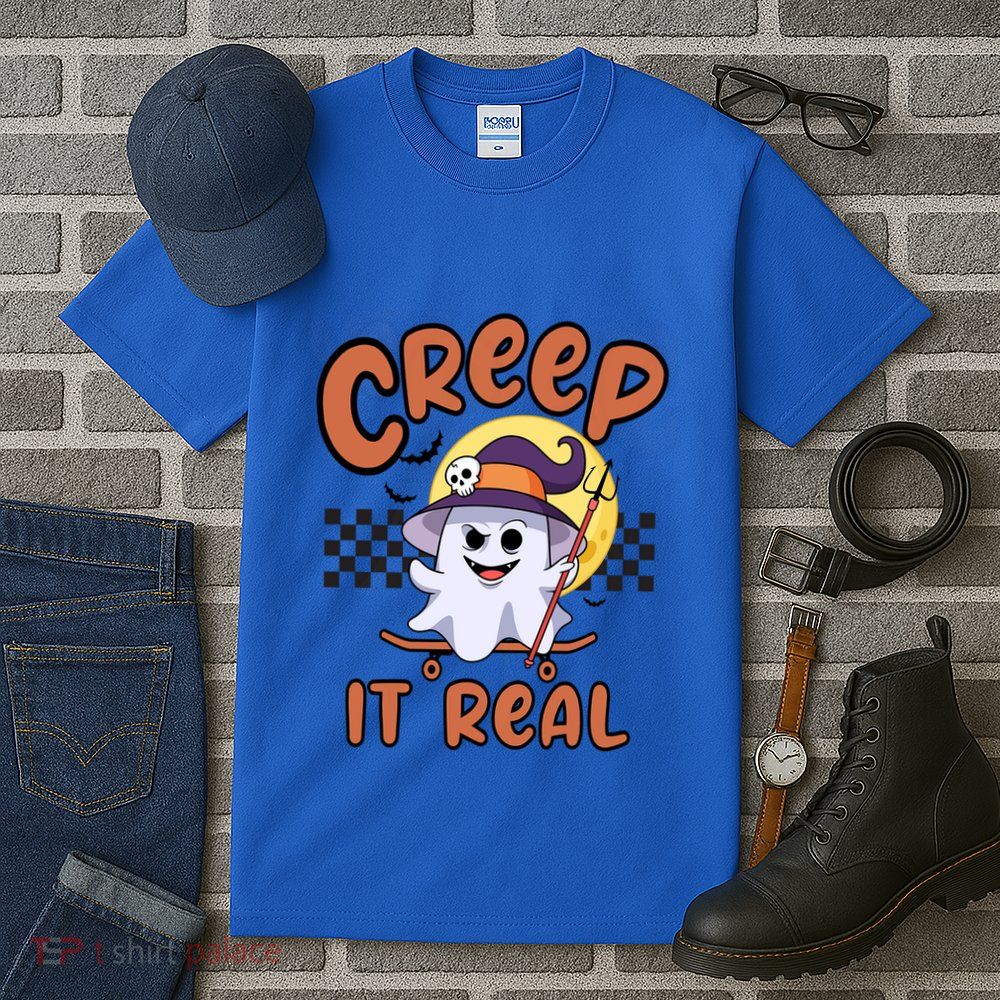 Creep It Real Vintage Retro Ghost On Skateboard Checkerboard Gift Tall T-Shirt