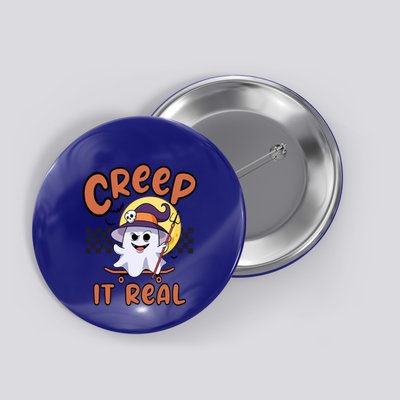 Creep It Real Vintage Retro Ghost On Skateboard Checkerboard Gift Button