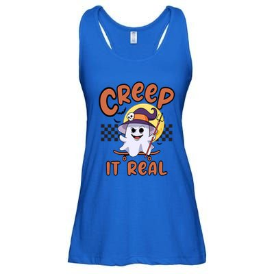 Creep It Real Vintage Retro Ghost On Skateboard Checkerboard Gift Ladies Essential Flowy Tank