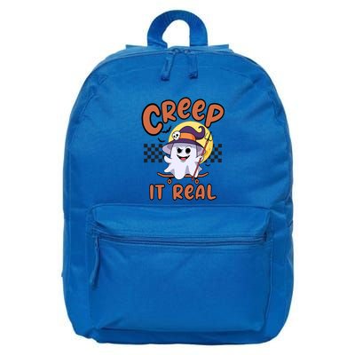 Creep It Real Vintage Retro Ghost On Skateboard Checkerboard Gift 16 in Basic Backpack