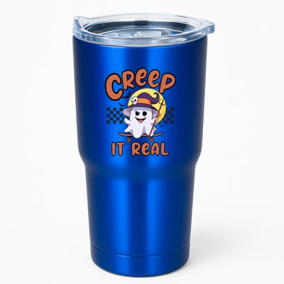 Creep It Real Vintage Retro Ghost On Skateboard Checkerboard Gift Tumbler