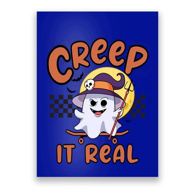 Creep It Real Vintage Retro Ghost On Skateboard Checkerboard Gift Poster