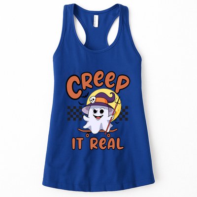 Creep It Real Vintage Retro Ghost On Skateboard Checkerboard Gift Womens Tank Top