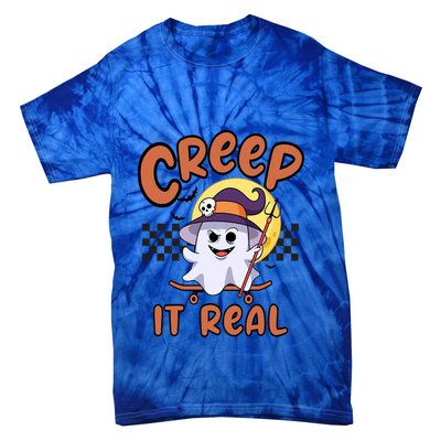 Creep It Real Vintage Retro Ghost On Skateboard Checkerboard Gift Tie-Dye T-Shirt