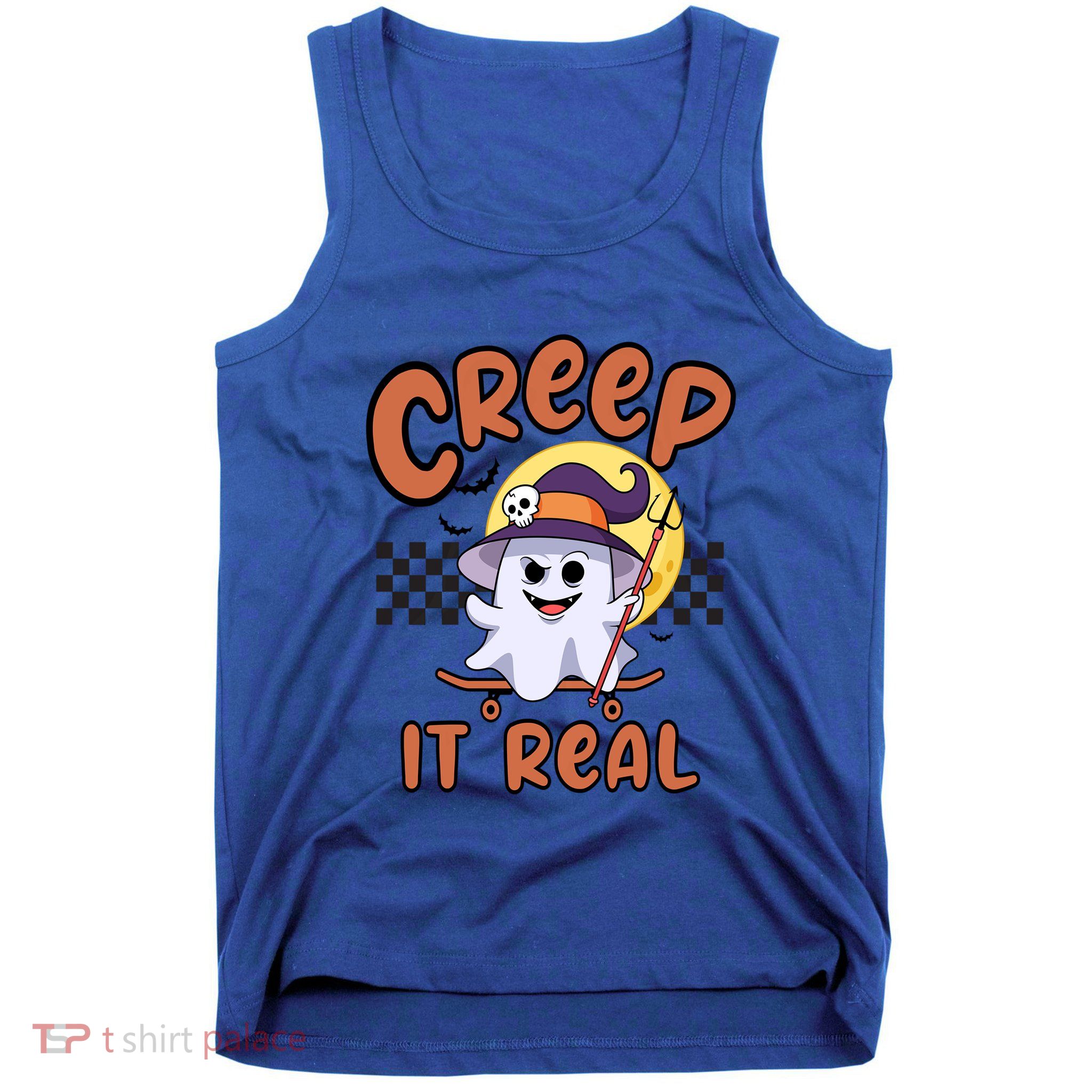 Creep It Real Vintage Retro Ghost On Skateboard Checkerboard Gift Tank Top