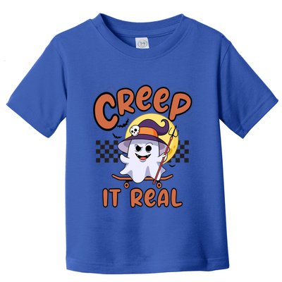 Creep It Real Vintage Retro Ghost On Skateboard Checkerboard Gift Toddler T-Shirt