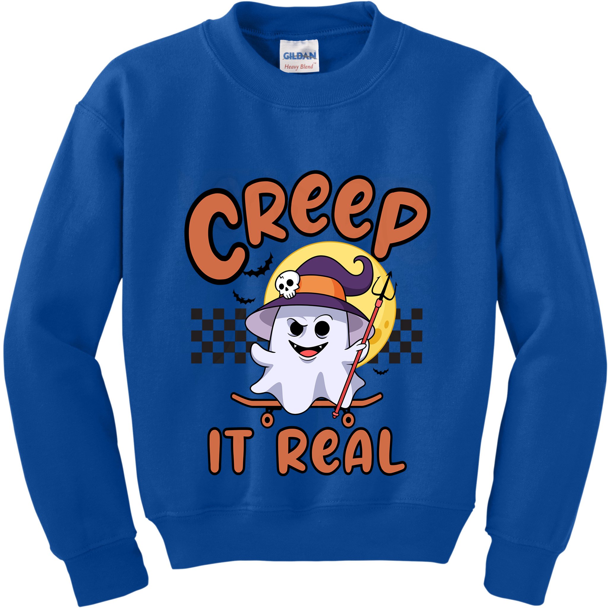 Creep It Real Vintage Retro Ghost On Skateboard Checkerboard Gift Kids Sweatshirt