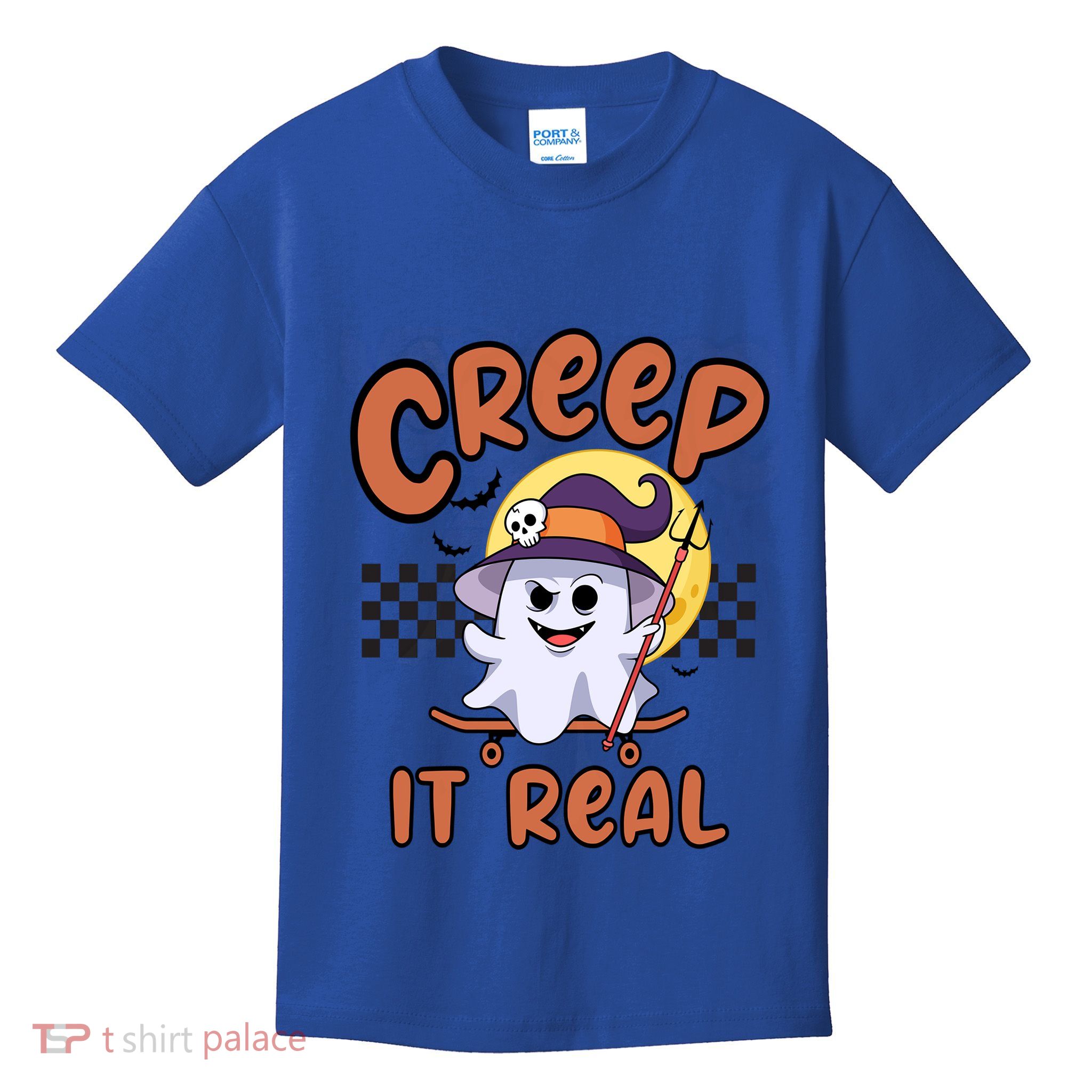 Creep It Real Vintage Retro Ghost On Skateboard Checkerboard Gift Kids T-Shirt
