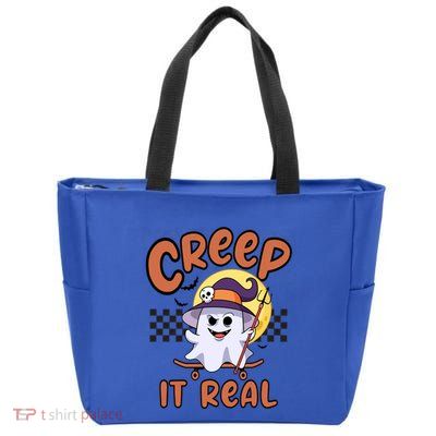 Creep It Real Vintage Retro Ghost On Skateboard Checkerboard Gift Zip Tote Bag