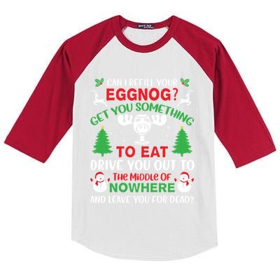 Can I Refill Your Eggnog Gift Family Christmas Vacation Quote Gift Kids Colorblock Raglan Jersey